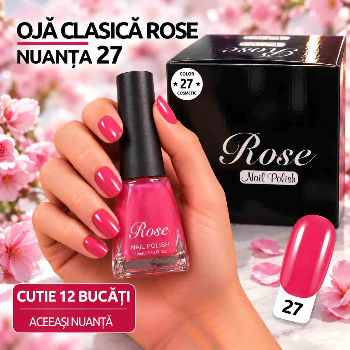 Ojă clasică Rose 12 ml - Nuanța 27 - Set 12 bucăți — Görsel 1