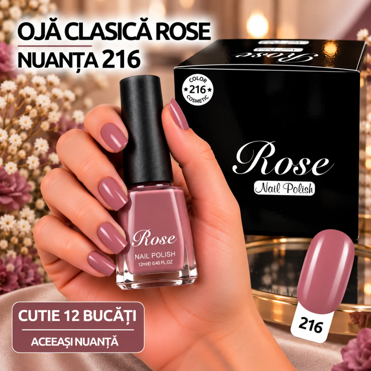 Ojă clasică Rose 12 ml - Nuanța 216 - Set 12 bucăți — Image 1