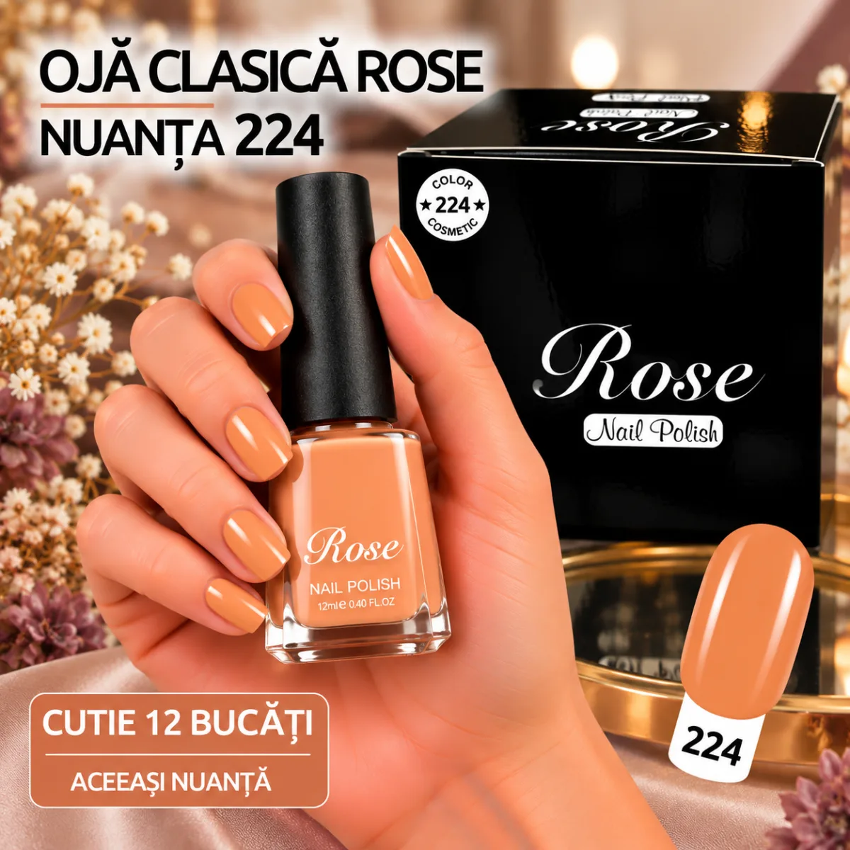Ojă clasică Rose 12 ml - Nuanța 224 - Set 12 bucăți — Görsel 1