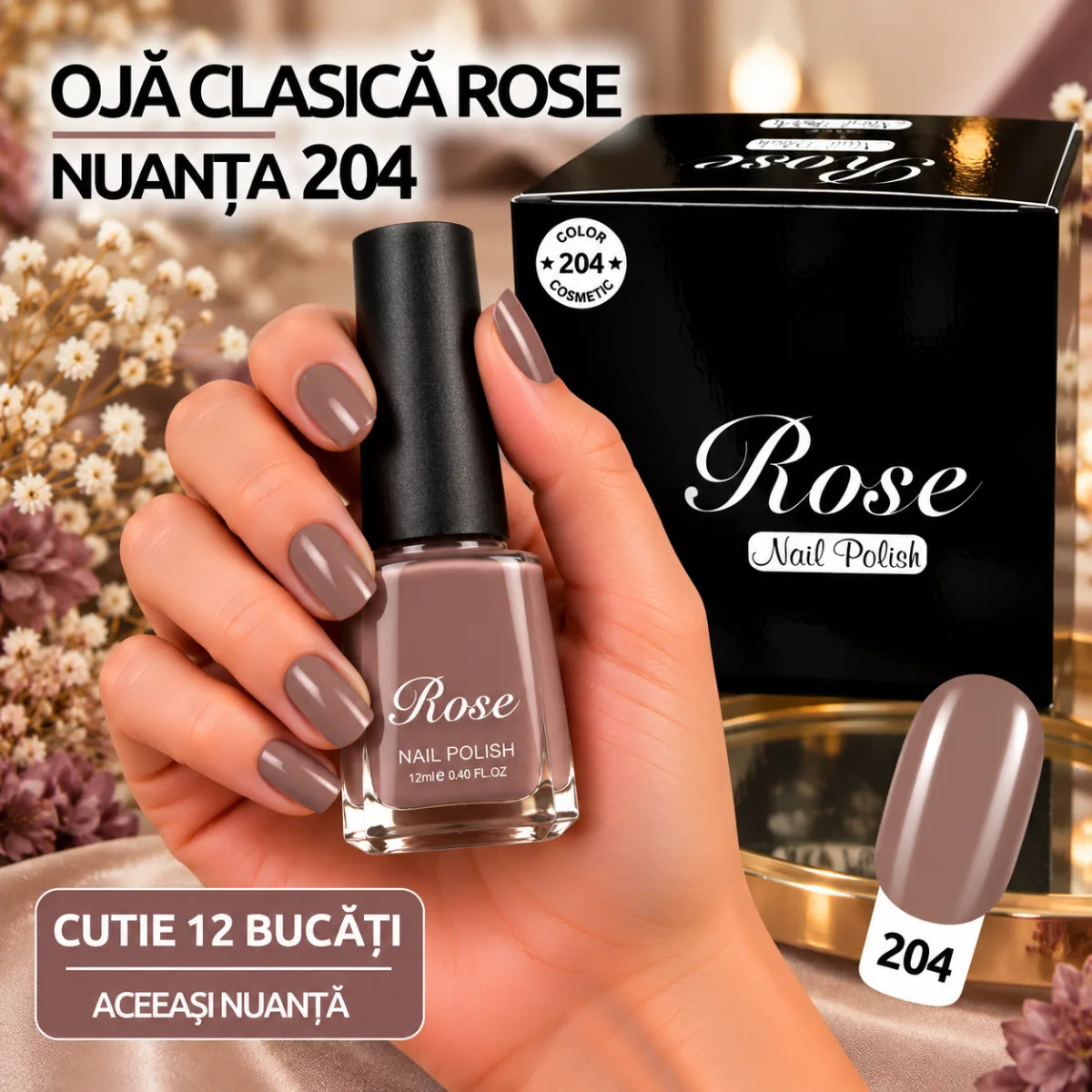Ojă clasică Rose 12 ml - Nuanța 204 - Set 12 bucăți — Görsel 1