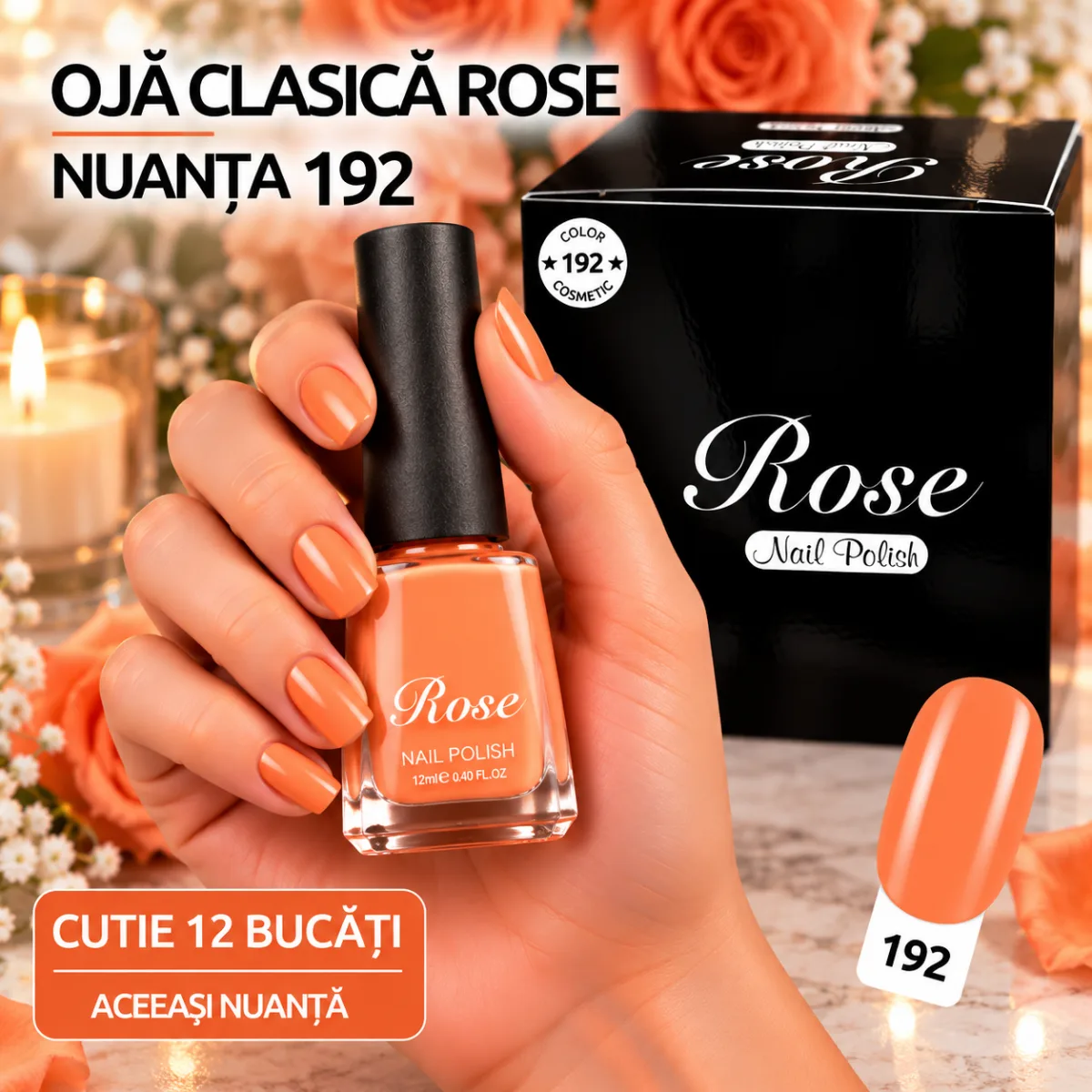 Ojă clasică Rose 12 ml – Nuanța 192 – Set 12 bucăți Angro — Image 1