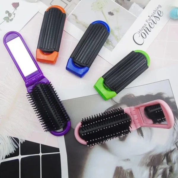 Perie pliabilă de poșetă cu oglindă - model dreptunghiular, compact și versatil En Gros