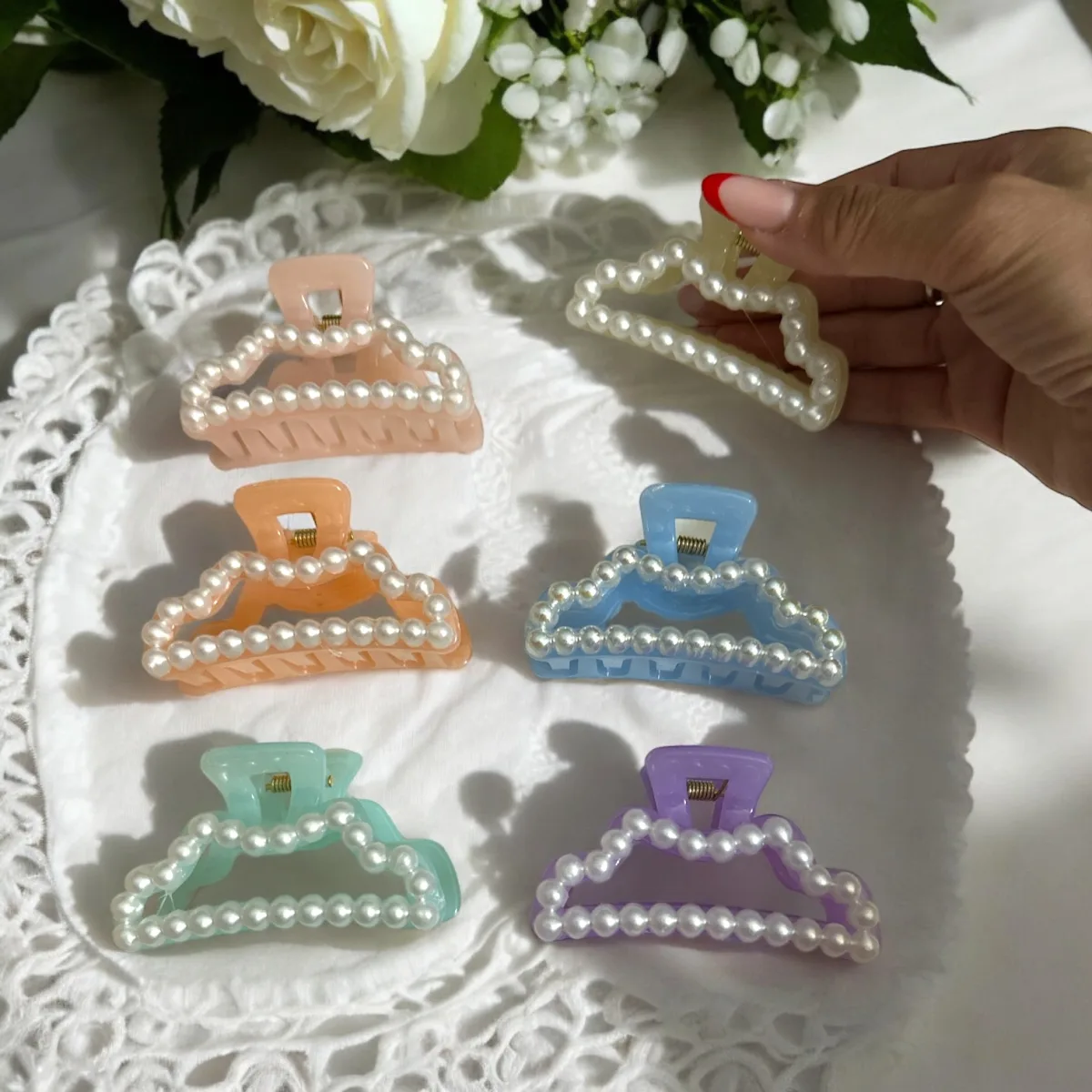 Clesti de par cu perlute cod D177 set 12 bucati - design fashion color pastel En-Gross — Görsel 1