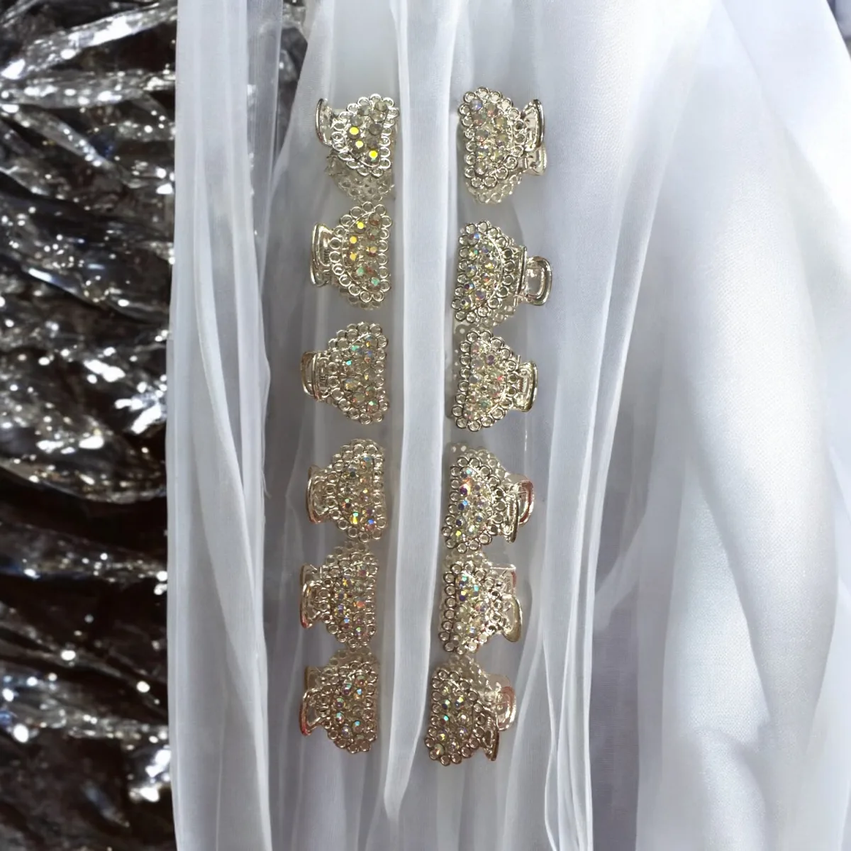 Clestisori de par din metal cu pietre transparente cod D86 set 12 bucati pentru coafuri elegante Angro — Image 1