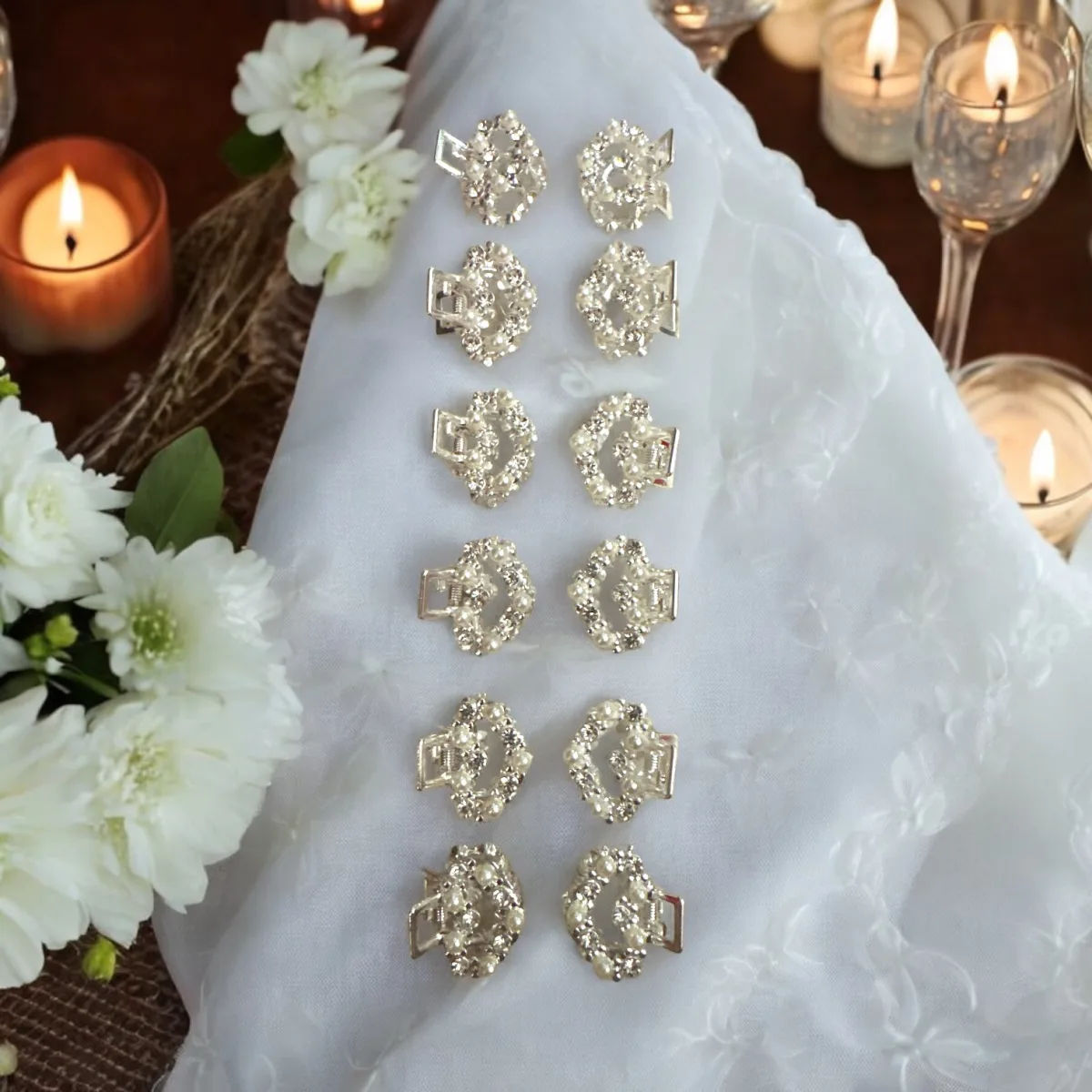 Clestisori de par din metal cu pietre transparente cod D87 set 12 bucati pentru coafuri de ocazie En Gros — Image 3