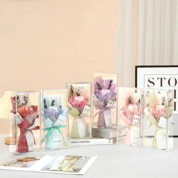 Buchet de flori textile în cutie holografică, en-gros - E153