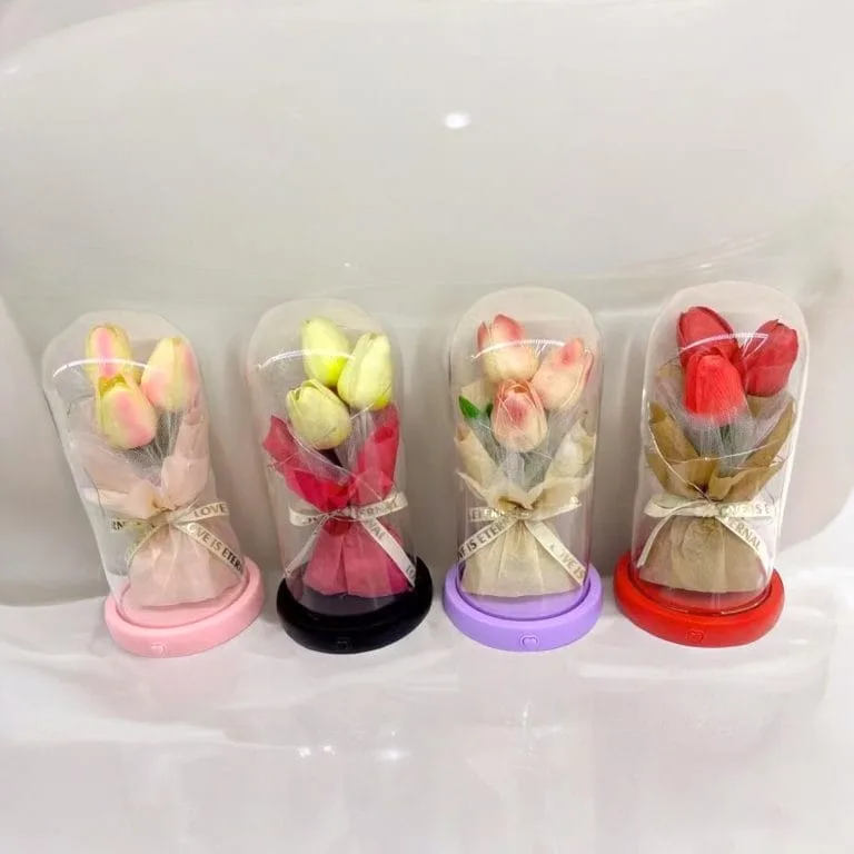 Mini buchet de lalele cu LED, săpun, 21 × 11 cm, en-gros - E157 — Görsel 2