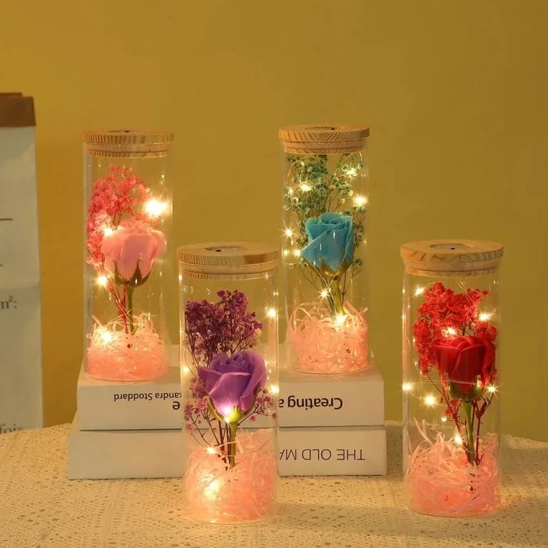 Trandafir din săpun în tub LED, sticlă și lemn, en-gros - E199 — Görsel 2