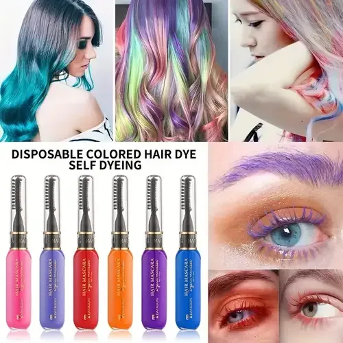 Rimel colorat pentru șuvițe - vopsea temporară de păr, 15 ml, 6 culori intense cu efect glitter Engros — Görsel 1