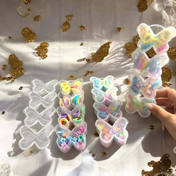 Set elasticuțe și clame colorate în cutie fluture - organizator adorabil pentru copii Engros