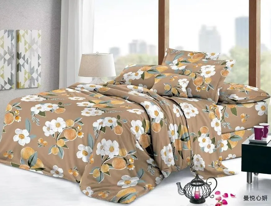 Lenjerie de pat finet 4 piese angro - floral cappuccino - H783 — Imaginea 1