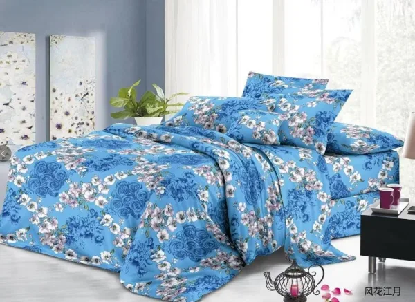Lenjerie de pat finet 4 piese angro - floral albastru - H785