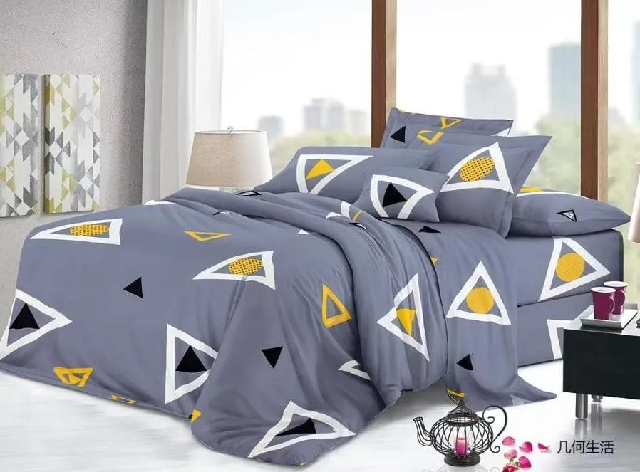 Lenjerie de pat finet 4 piese angro - geometric gri și galben - H786 — Imaginea 1