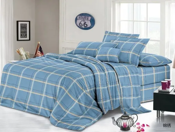 Lenjerie de pat finet 4 piese angro - carouri bleu - H789