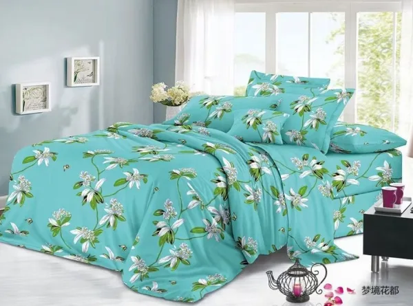Lenjerie de pat finet 4 piese angro - floral turcoaz - H791