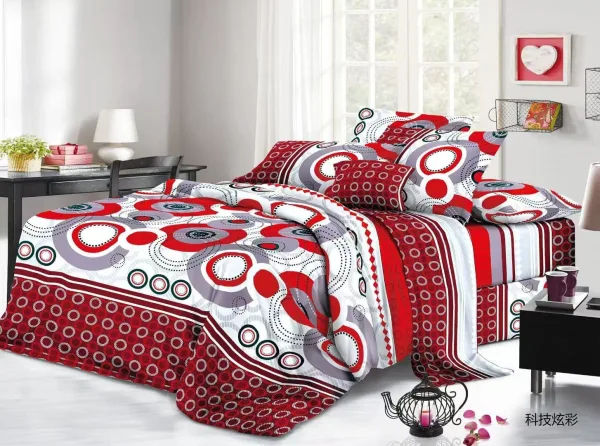 Lenjerie de pat finet 4 piese angro - geometric roșu și gri - H803