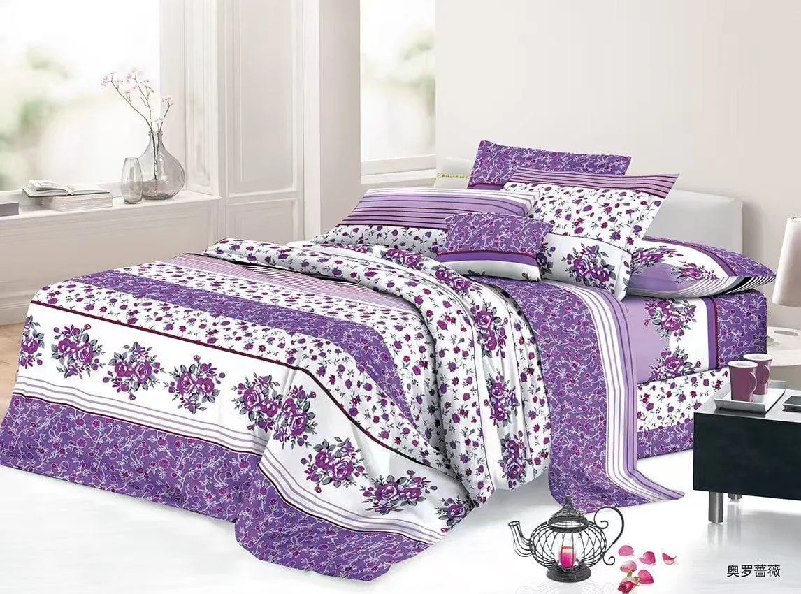 Lenjerie pat finet mov floral set 4 piese H804 Engros — Image 1