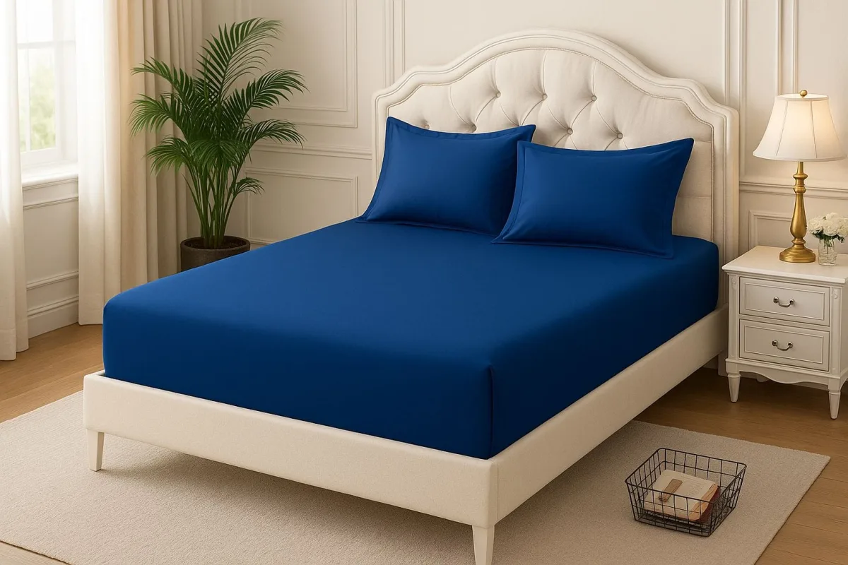 Lenjerie de pat finet albastru regal 150×200 set 3 piese albastru regal (cod H811) En-Gross — Imaginea 1