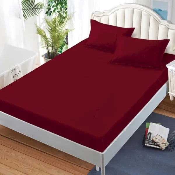 Lenjerie de pat finet visiniu cu elastic 150×200 set 3 piese vișiniu închis (cod H812) Engros