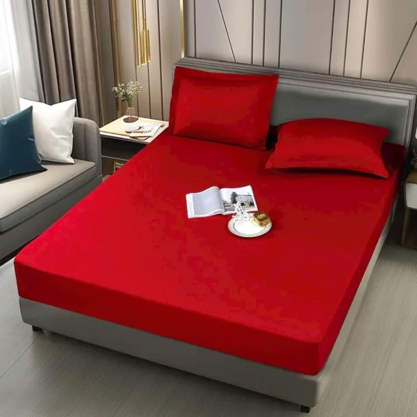 Lenjerie de pat finet rosu cu elastic 150×200 set complet (cod H814) En Gros