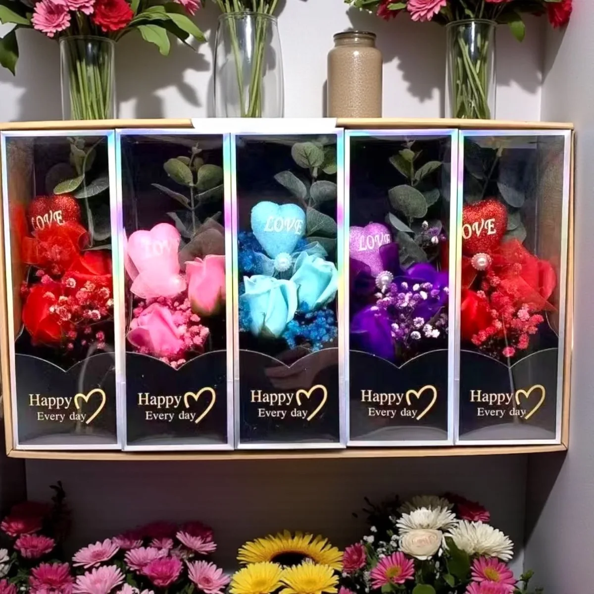 Buchet trandafiri din săpun cu inimioară Love angro - I367 — Image 1