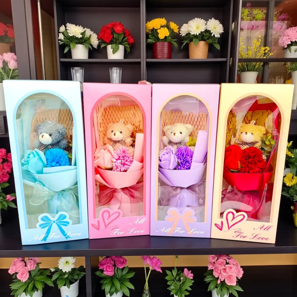 Cutie cu ursuleț și flori decorative 31,8 cm angro - I462 — Image 1