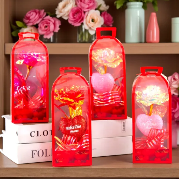 Cutie cadou cu floare și inimă glitter 18×8 cm angro - I400