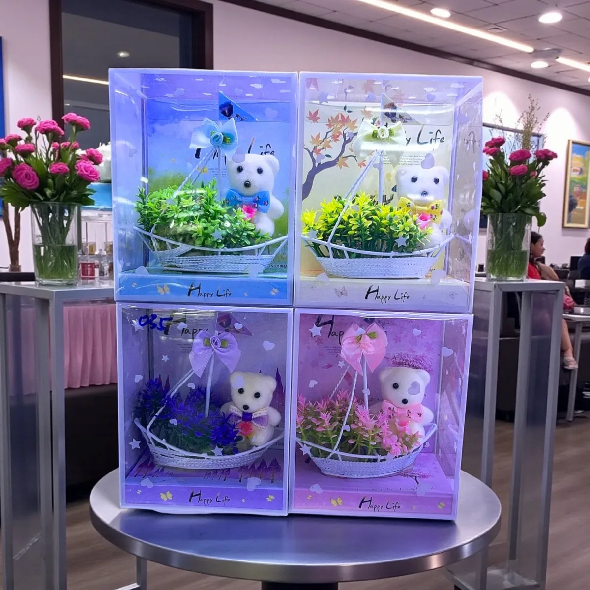 Ursuleț cu flori artificiale colorate, 13 cm, en-gros - I493 — Görsel 1