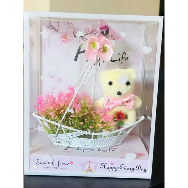Ursuleț cu flori artificiale colorate, 13 cm, en-gros - I493 — Görsel 3