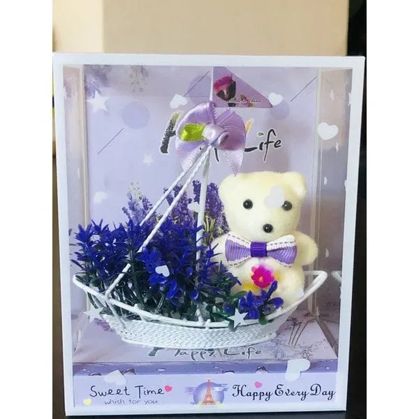 Ursuleț cu flori artificiale colorate, 13 cm, en-gros - I493 — Görsel 4