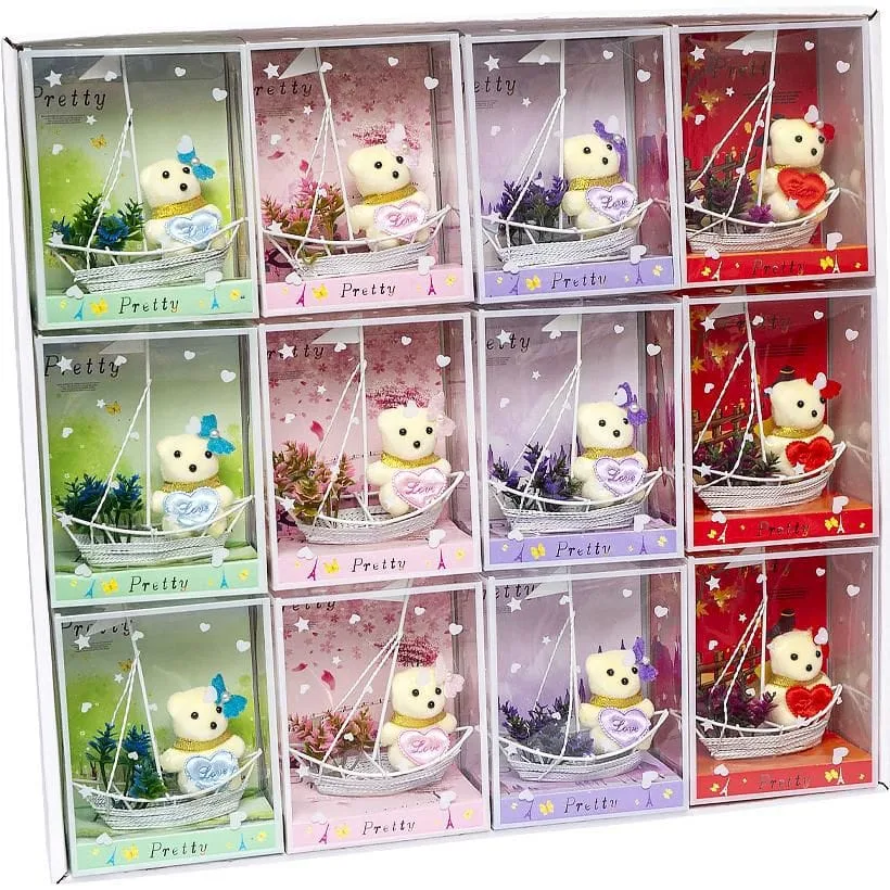 Ursuleț cu flori artificiale colorate, 13 cm, en-gros - I493 — Görsel 6