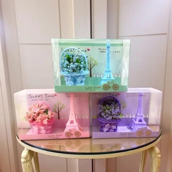 Coșuleț cu flori artificiale Eiffel, en-gros - I501