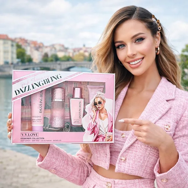 Set cadou parfum 4 piese angro - ambalaj roz