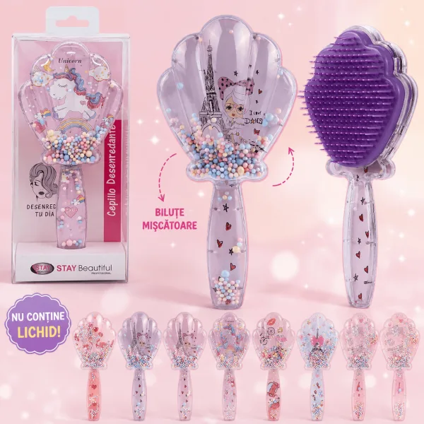 Perie copii cu bilute miscatoare si model scoica 20 cm En-Gross