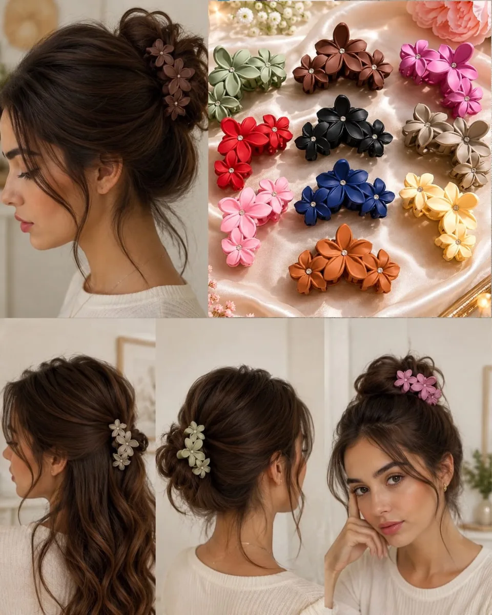 Set 12 clesti de par siliconati cu flori colorate pentru coc si coafuri elegante En-Gross — Görsel 1