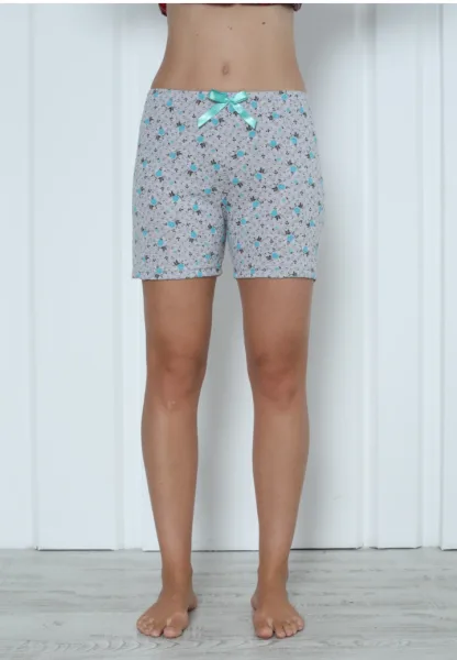 Pantalon scurt dama Engros, gri, imprimeu flori albastre