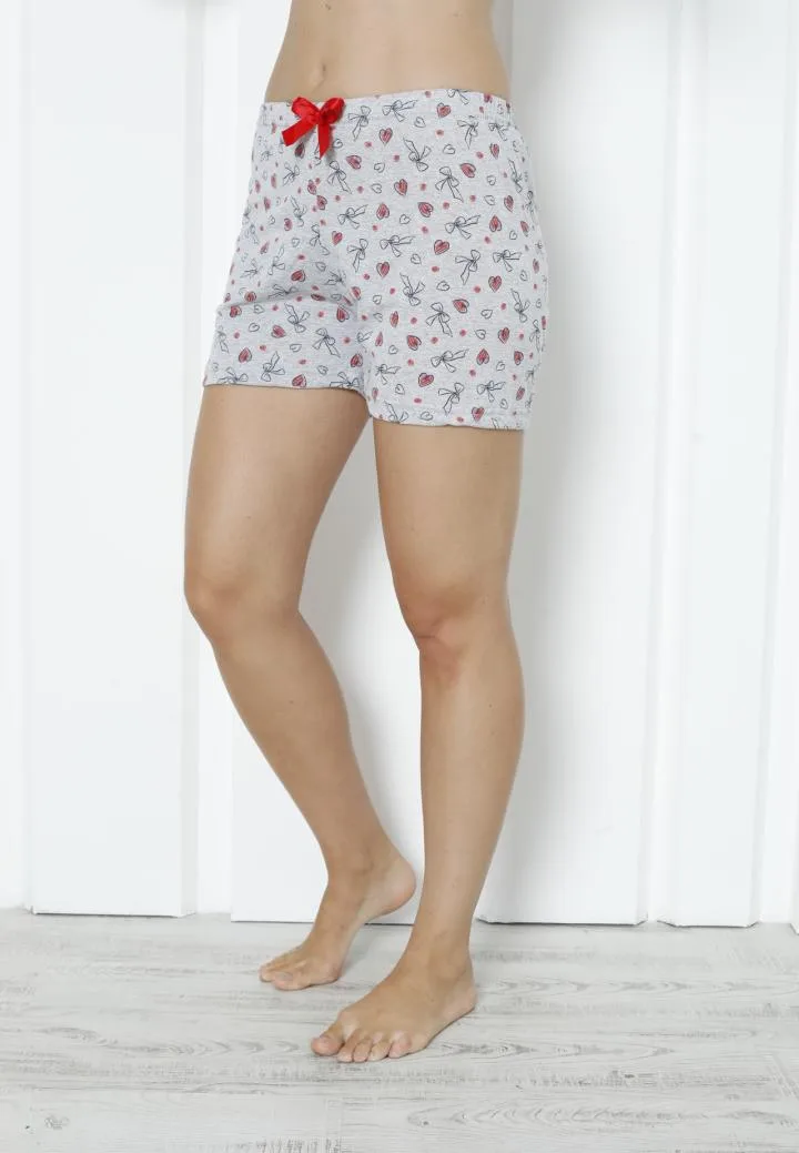 Pantalon scurt dama Engros, gri, imprimeu inimi roșii — Imaginea 1