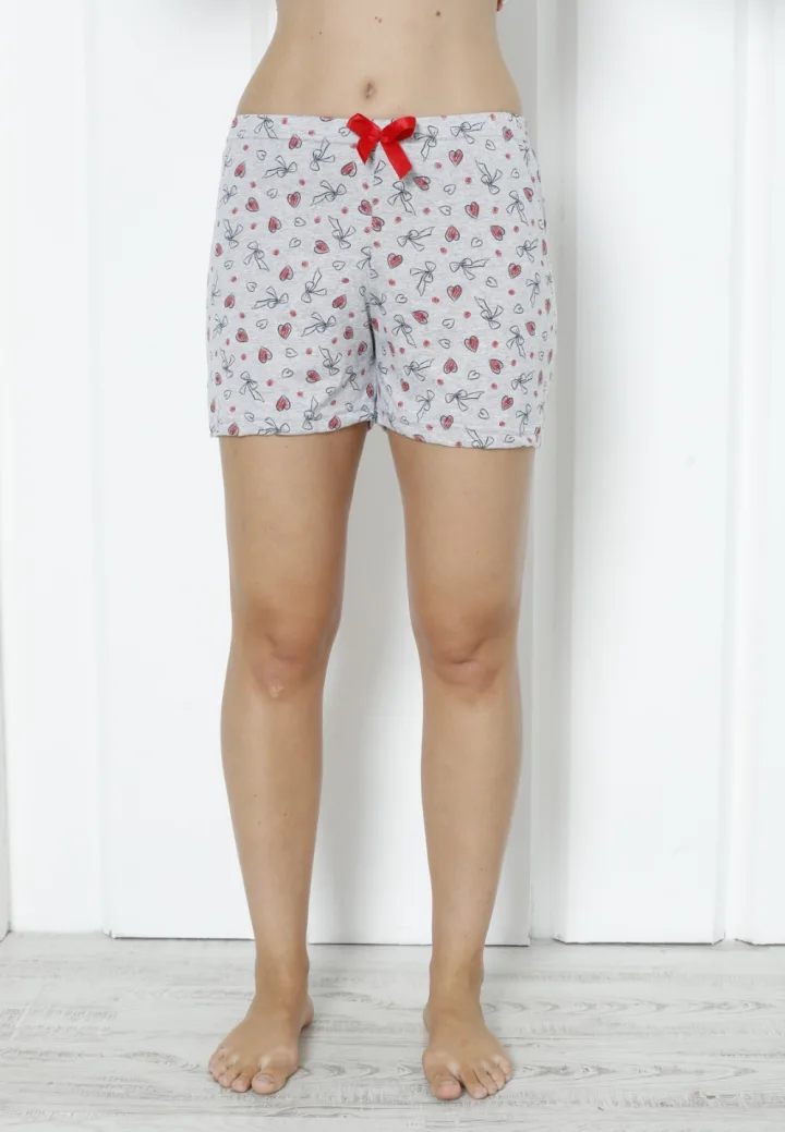 Pantalon scurt dama Engros, gri, imprimeu inimi roșii — Imaginea 2