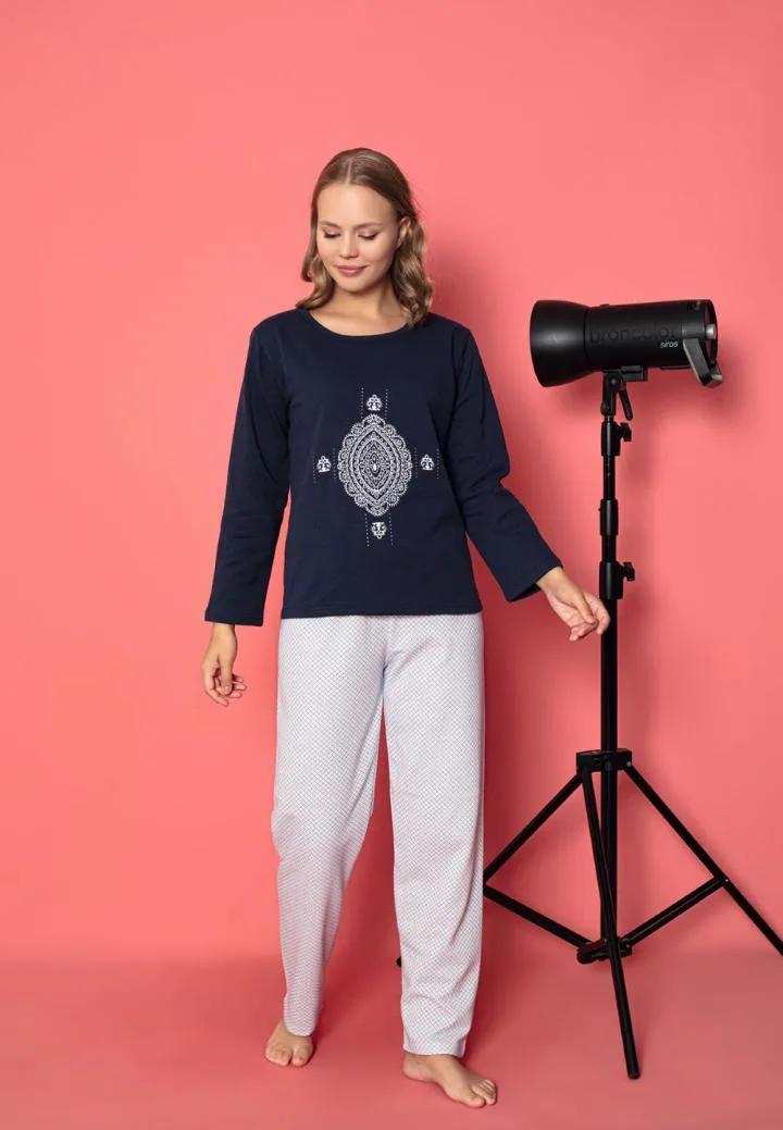 Pijama damă vătuită cu mânecă lungă și pantaloni lungi din bumbac Engros — Image 1