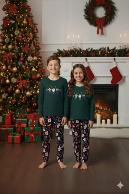 Pijamale de Craciun de copii,cu maneci si pantaloni lungi ,imprimeu figurine festive,En-gros