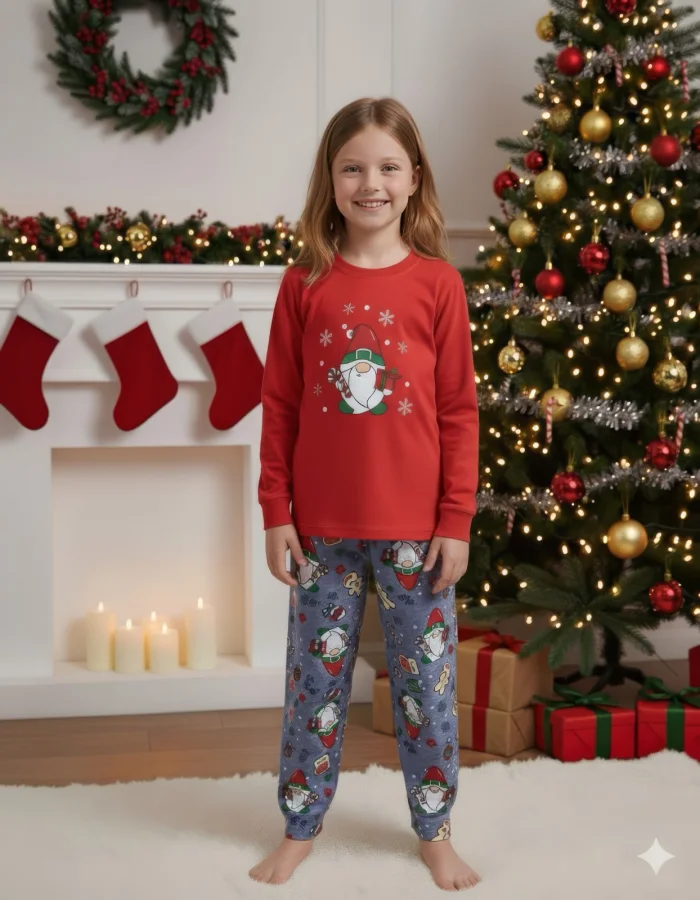 Pijamale de Craciun de copii,cu maneci si pantaloni lungi ,imprimeu pitic,En-gros