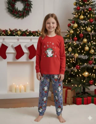 Pijamale de Craciun de copii,cu maneci si pantaloni lungi ,imprimeu pitic,En-gros