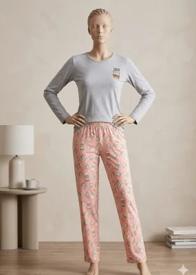 Pijamle, dama cu maneca lunga,gri ,Engros