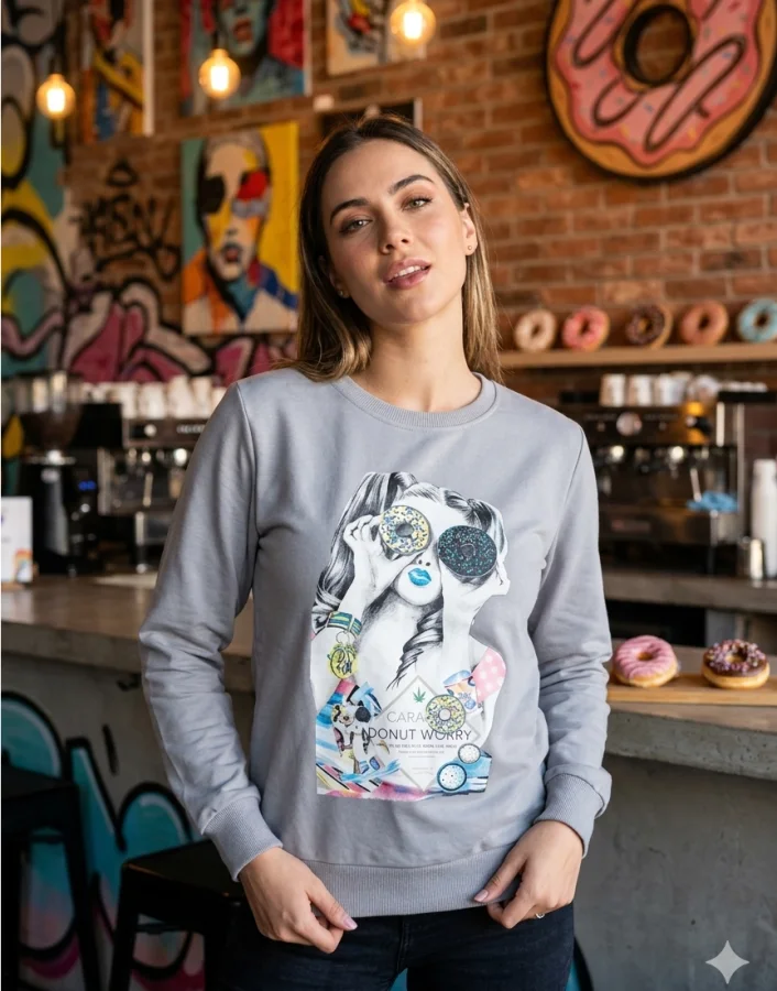 Bluza dama , imprimeu colorat,culoare gri,En-gros