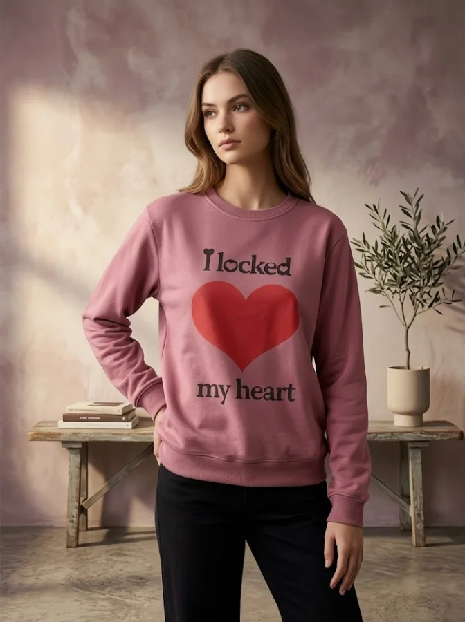 Bluza dama , imprimeu inima rosie,culoare roz inchis ,En-gros