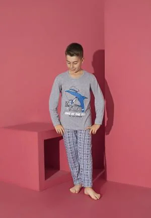 Pijama Băieți cu Mânecă Lungă și Pantaloni Lungi, Imprimeu King Of The Sea,Culoare Gri ,Engros