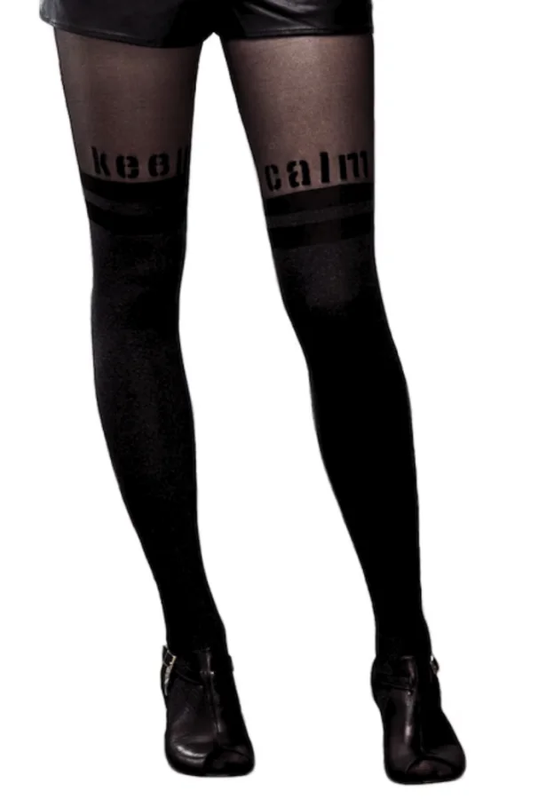 Dres Penti Lovely 40 DEN – Imprimeu ,,Keep Calm'', culoare negru Engros