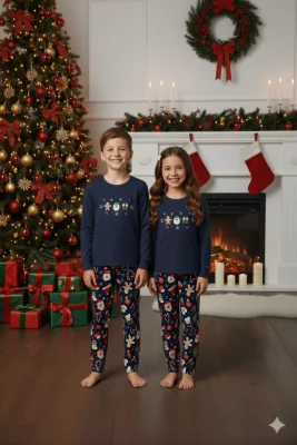 Pijamale de Craciun de copii,cu maneci si pantaloni lungi ,imprimeu figurine festive,En-gros