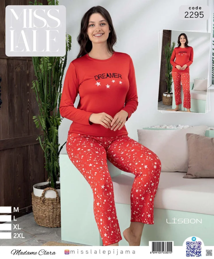 Pijama dama din lisbon, " DREAMER ",Culoare rosu,En-gros