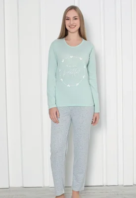 Pijama damă cu mânecă lungă și pantaloni lungi, imprimeu ,,You Are Beautiful', Engros